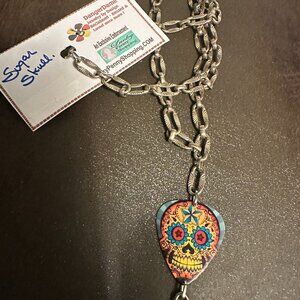 Sugar Skull Necklace Day of the Dead Guitar Pick 9939